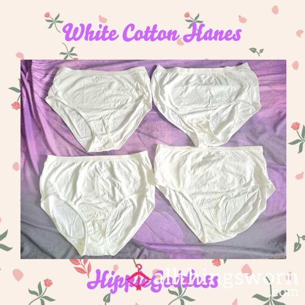 ✨️24+ Hour Wear✨️100% Cotton White Hanes Panties✨️Size 7 & Size 8✨️3 Proof Of Wear Pics✨️Customizations Available✨️