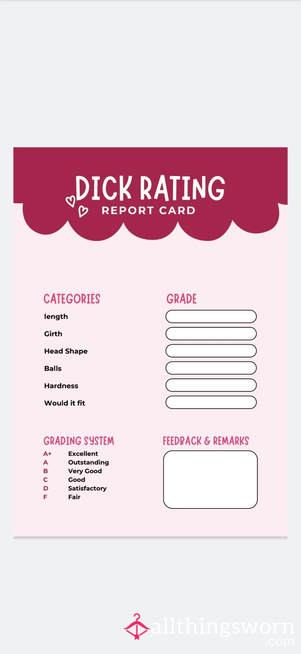 1-10 D*ck Rating Report Card