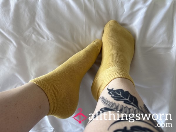 (1) Available. Mustard Yellow Ankle Socks, Worn To Order!