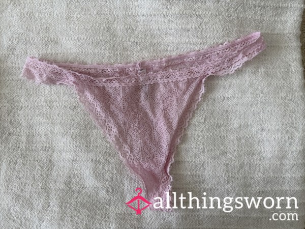 (1) Available. Well Worn Baby Pink Lace Thong. Extra Days $5/each.