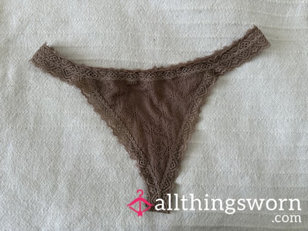 (1) Available. Well Worn Brown Lace Thong. Extra Days $5/each.