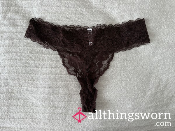 (1) Available. Well Worn Dark Brown Lace Thong. Extra Days $5/each.