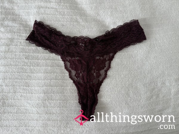 (1) Available. Well Worn Deep Purple Lace Thong. Extra Days $5/each.