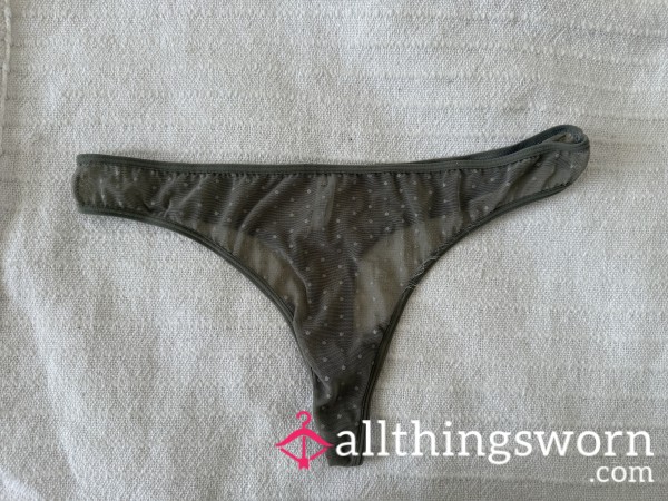 (1) Available. Well Worn Olive Green Lace Thong. Extra Days $5/each.