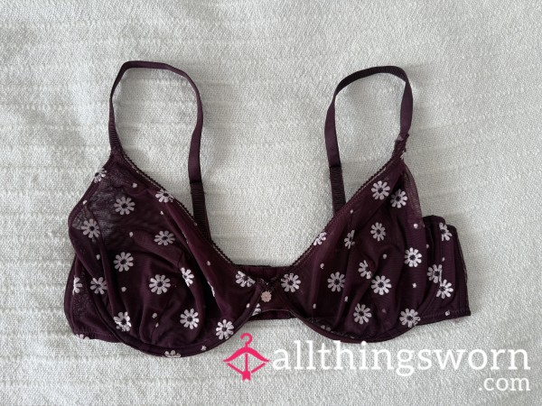 (1) Available. Worn Deep Purple Flor*l Mesh Bra. Extra Days $5/each.