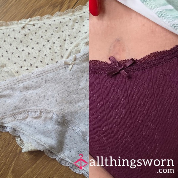1 Day Wear Natural Cotton Pin Loveheart Detail Lace Edged Panties