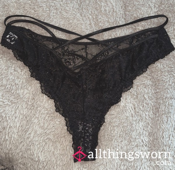 1 Day Worn Black Lace Panties
