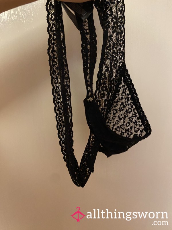 1 Day Worn Black Lace Thong