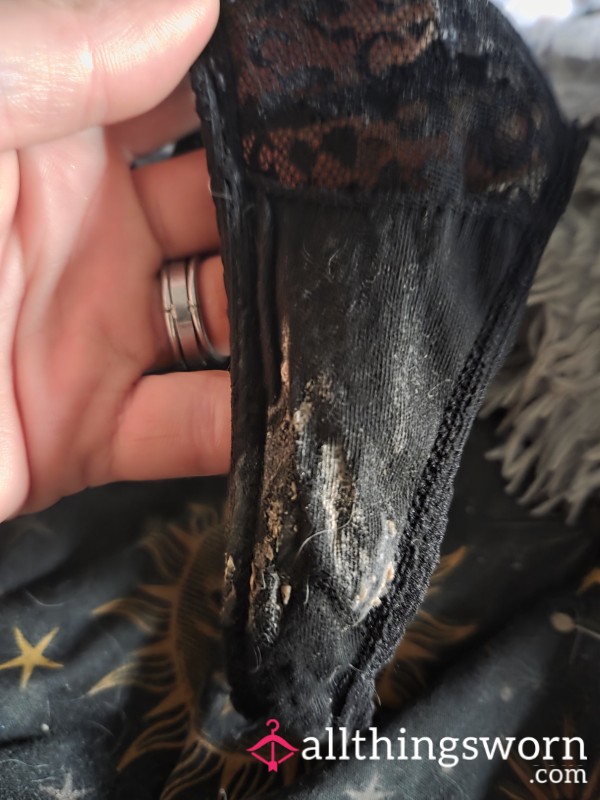 1 Day Worn Black Lacey Thong