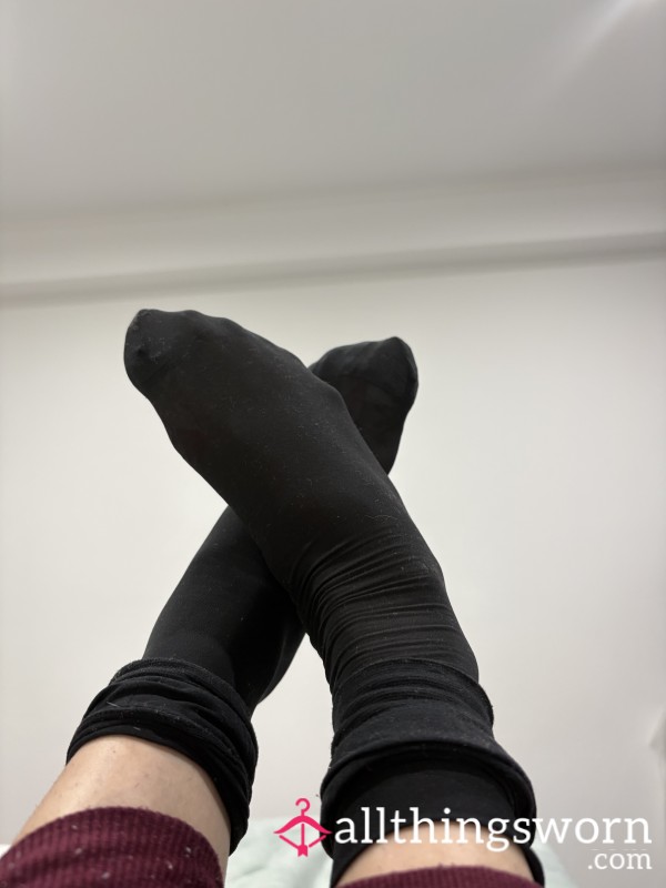 1-Day Worn Sheer Black Thigh-Highs