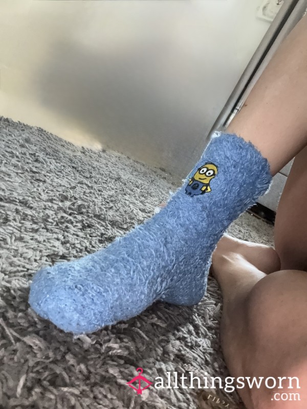 1 Fluffy Blue Minion Sock — Worn, Soft & Ready For You