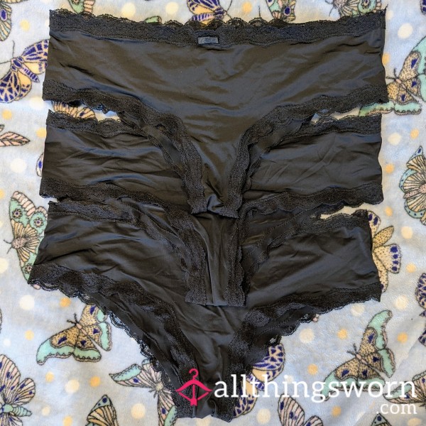 1 Pair Of 3 Black Lace Trim Cheeky Hipster Panties