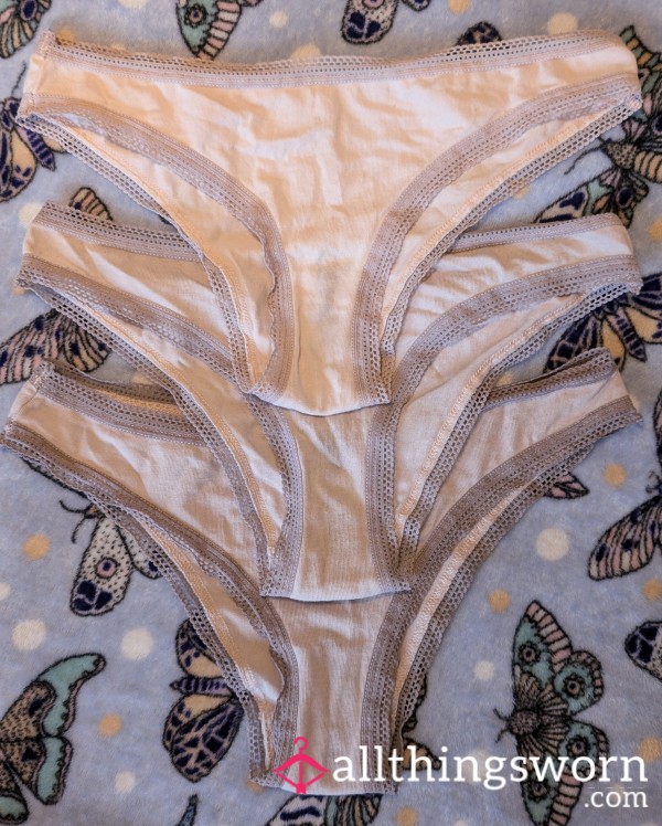 1 Pair Of 3 Stained Worn Nude Cheeky Brazilian Tanga Panties