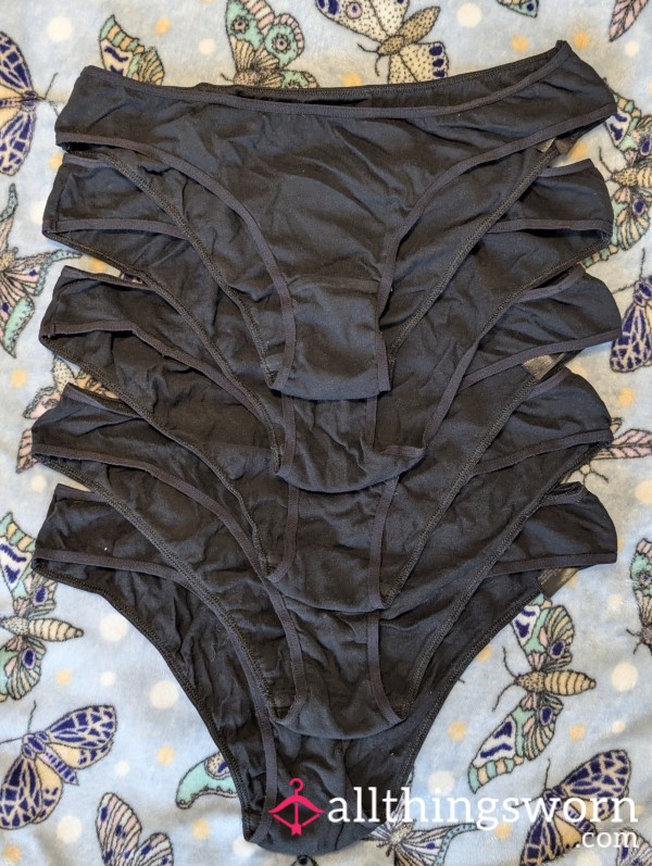 1 Pair Of 5 Black Cotton Cheeky Briefs