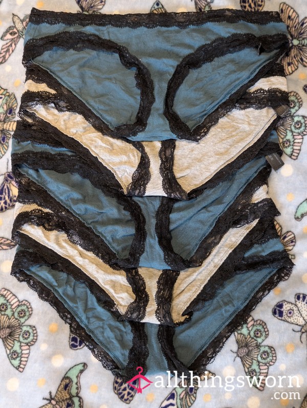 1 Pair Of 5 Well-Worn + Stained Cotton Lace Brazilian Tanga Cheeky Panties