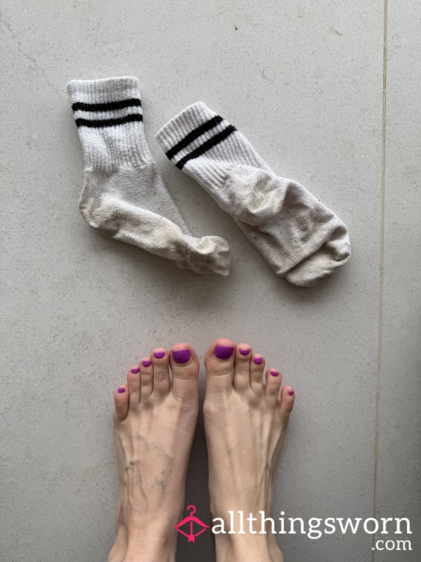 1 Pair Of Socks, Worn All Day Out Running Errands And Walking The Dog.