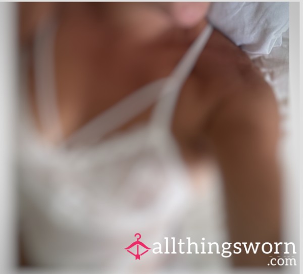 10 Beautiful Pictures Of Me Wearing A White Lacy Body Suit, Thong And White Stockings 🤍