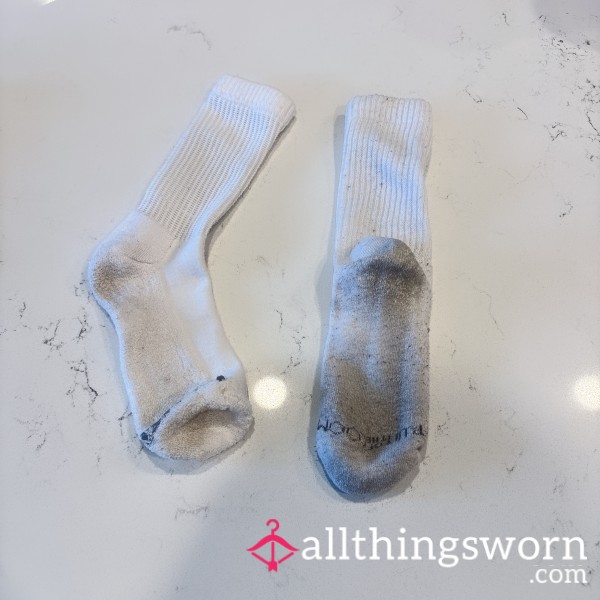 $10 White Used And Dirty Crew Socks, Toe Stains And So Smelly, With Fuzzy On The Inside!