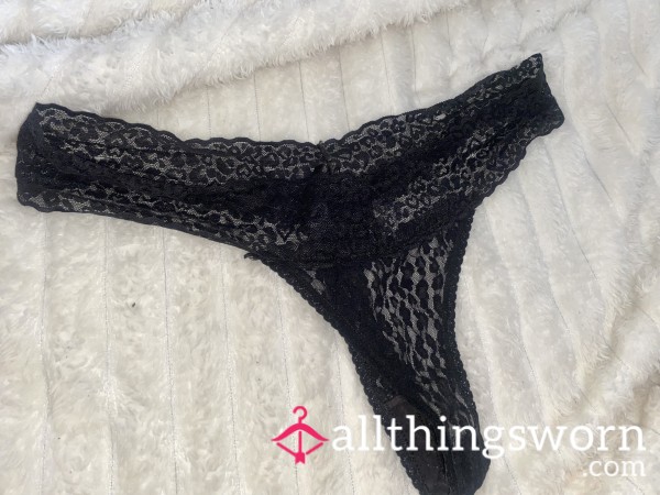 2 Day Old Worn Black Lacy Thong