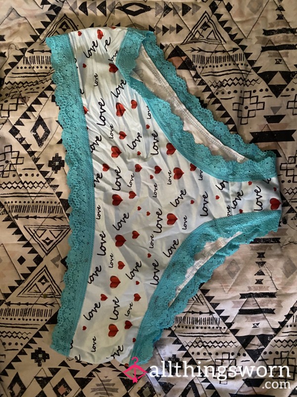 SATIN (2 Day Wear) Blue Lace Love Hearts Panties