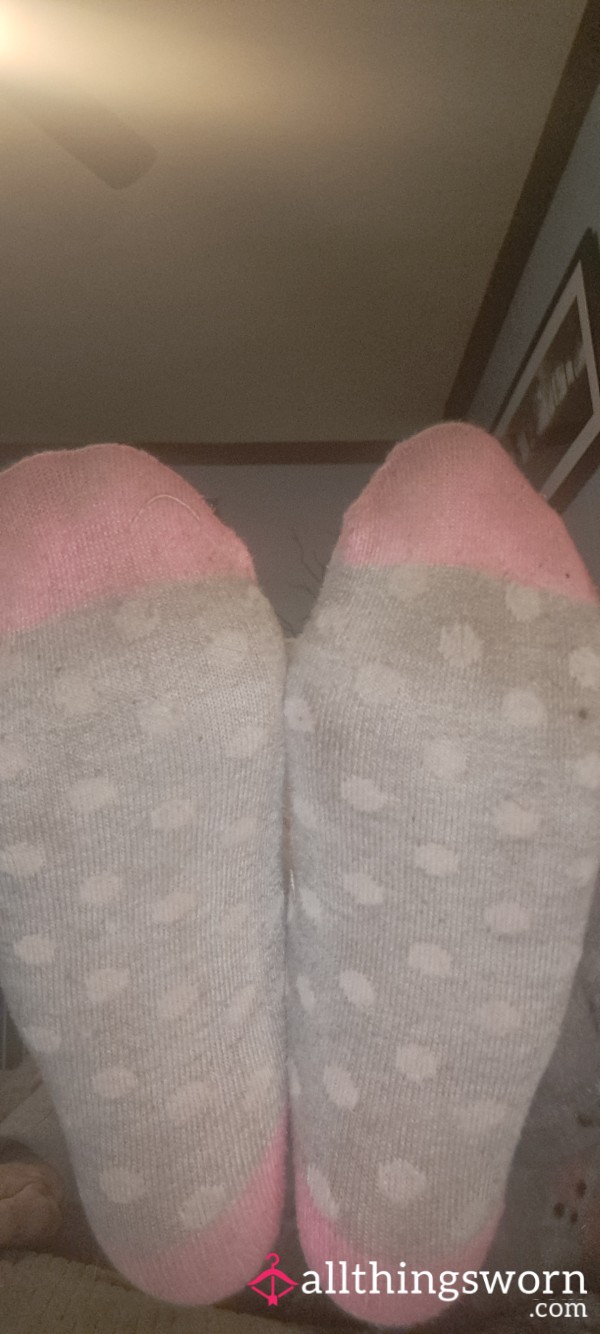 3 Day Worn Pink Polka Dot Ankle Socks - Ready To Ship!