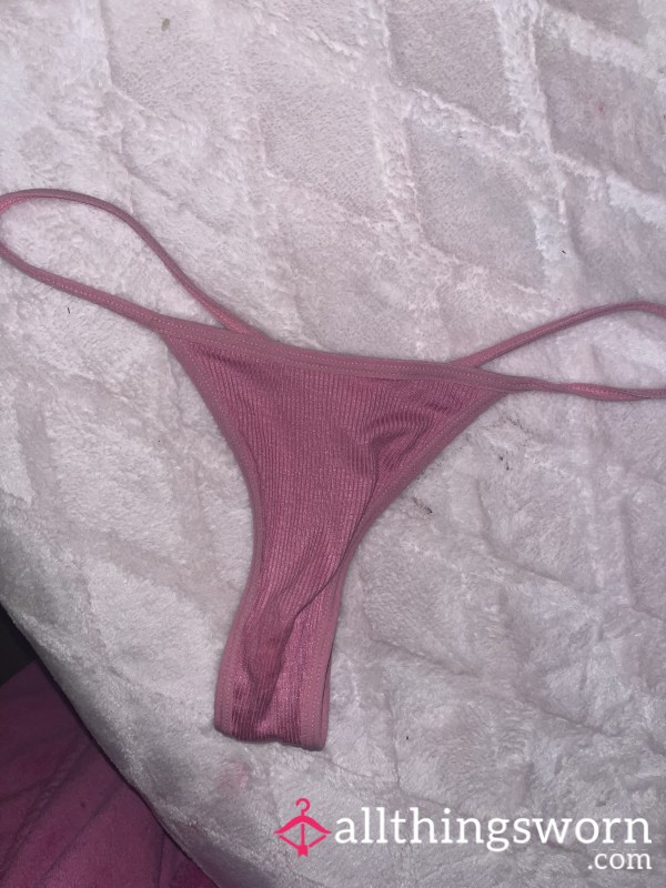 2 Day Worn Pink Ribbed Cotton Thong - Extra Small