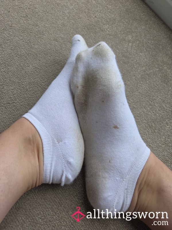 2 Day Worn White Dirty Ankle Socks