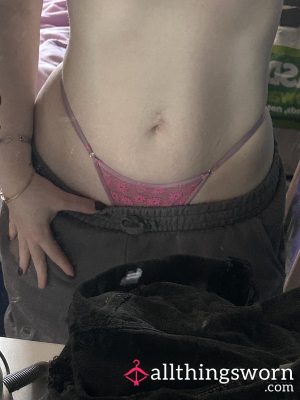 2 Day Worn Thong, Perfect Scent, Pink Lace G-string