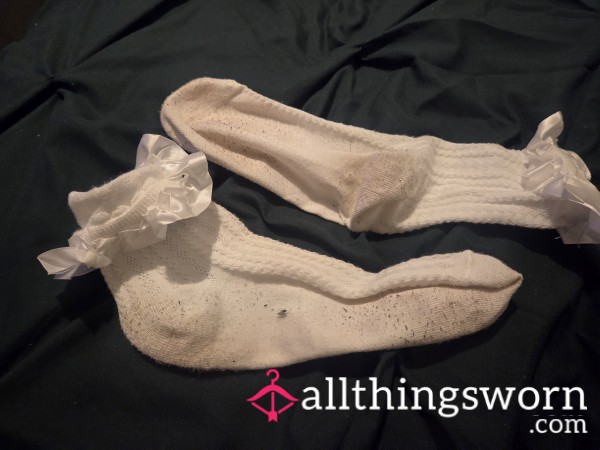 2 Day Worn White Frilly Ankle Socks
