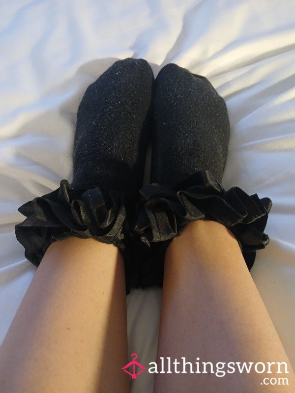 2 Days Wear- Black Socks With Frilly Satin Trim
