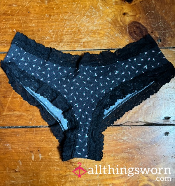 2 Days Worn Black Ditsy W/ Flor*l Print Cheeky, XXL, VS (Ready To Ship)