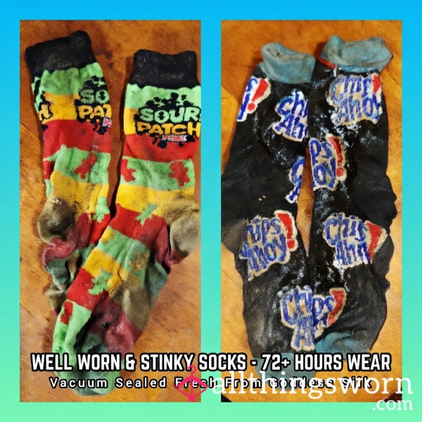 2 Pairs- Goddess Silk's Heavily Worn Dirty Socks - 72+ Hours Stale Pungent Foot Smell - Vacuum Sealed