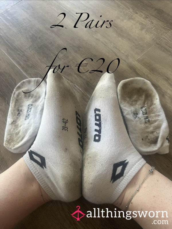 2 Pairs Of Dirty Stinky White Ankle Socks