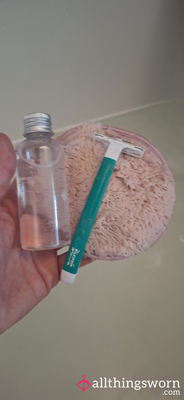 200ml Vial Of Bath Water , Used Body Cleansing Pad And Used Razor
