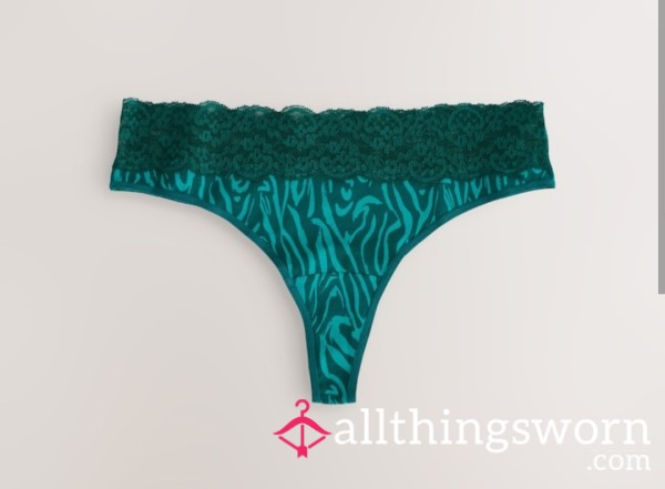24 Hour Creamy Cotton Thong - Green Zebra Print ❤️