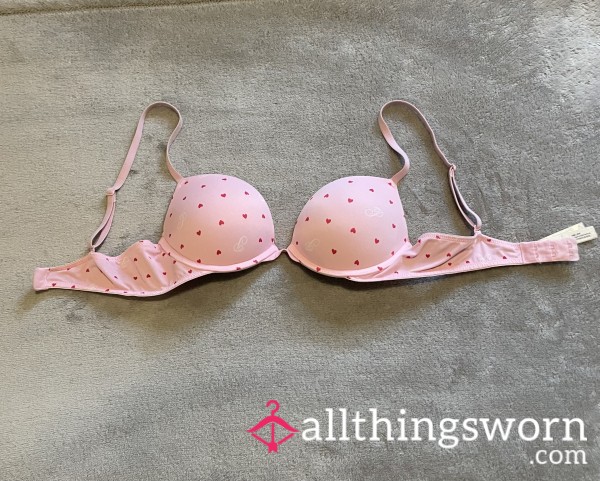 24 Hour Pink Hearts Super Push Up Bra Size 34 B