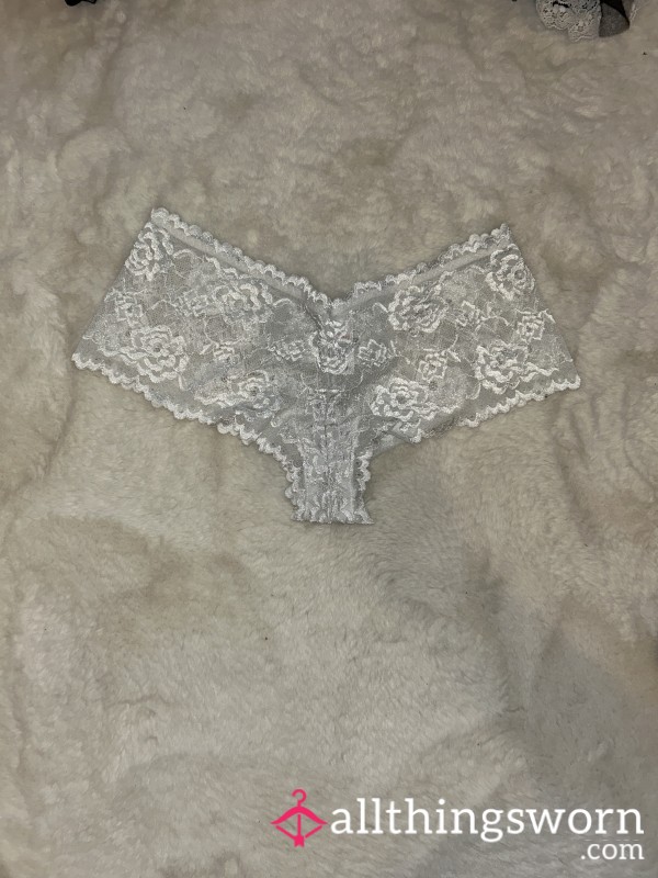 24 Hour Wear - White Lacy Brazilian Shorts With Cotton Gusset To Hold The Scent!
