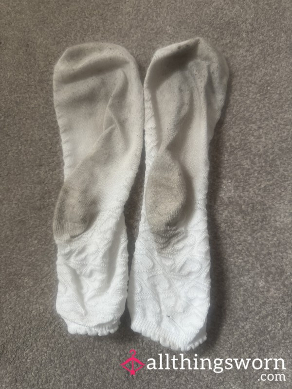 24 Hour White Worn Crew Socks , Ready To Post 🦶🏽🧦