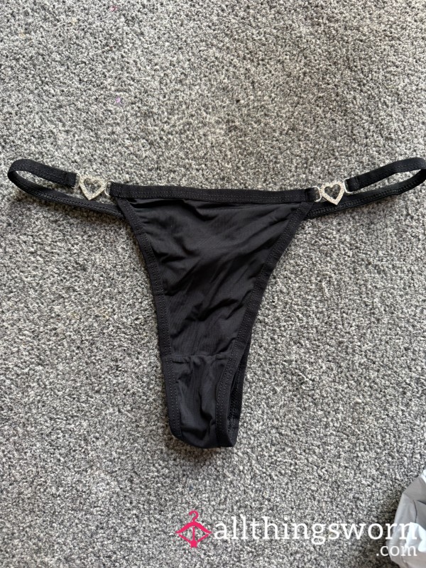 🖤 24 Hour Worn Black Heart Thong 🖤