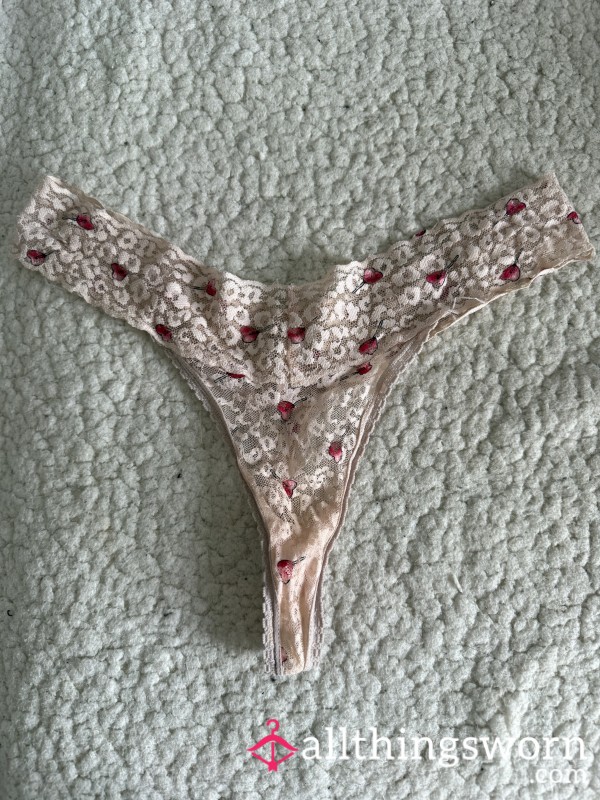 24 Hour Worn Pink Lace Thong 🫦