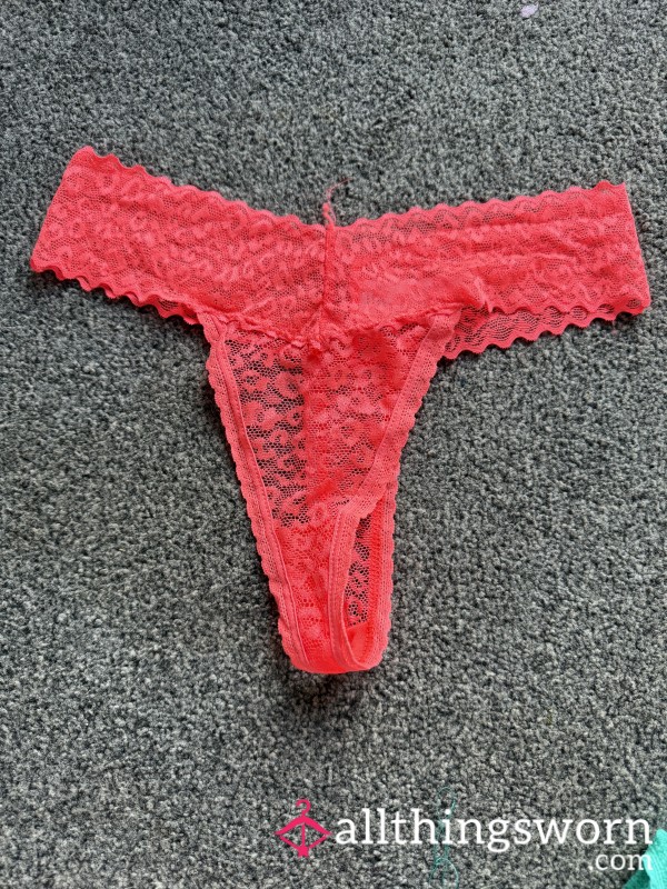 💖 24 Hour Worn Pink Lace Thong 💖