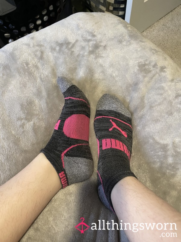 24 Hour Worn Pink Puma Ankle Socks