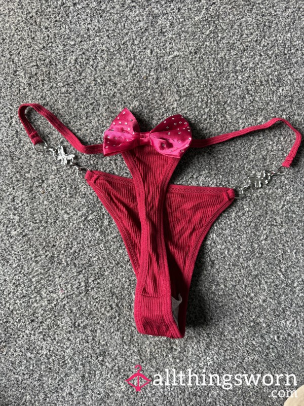 ❤️ 24 Hour Worn Red Bow Thong ❤️