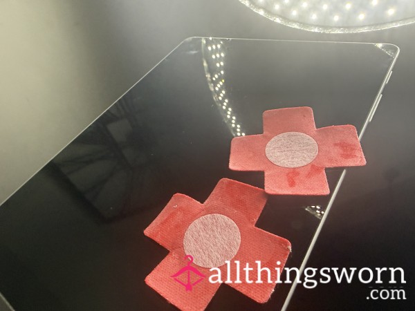 24 Hour Worn Used Red Glitter Nipple Covers