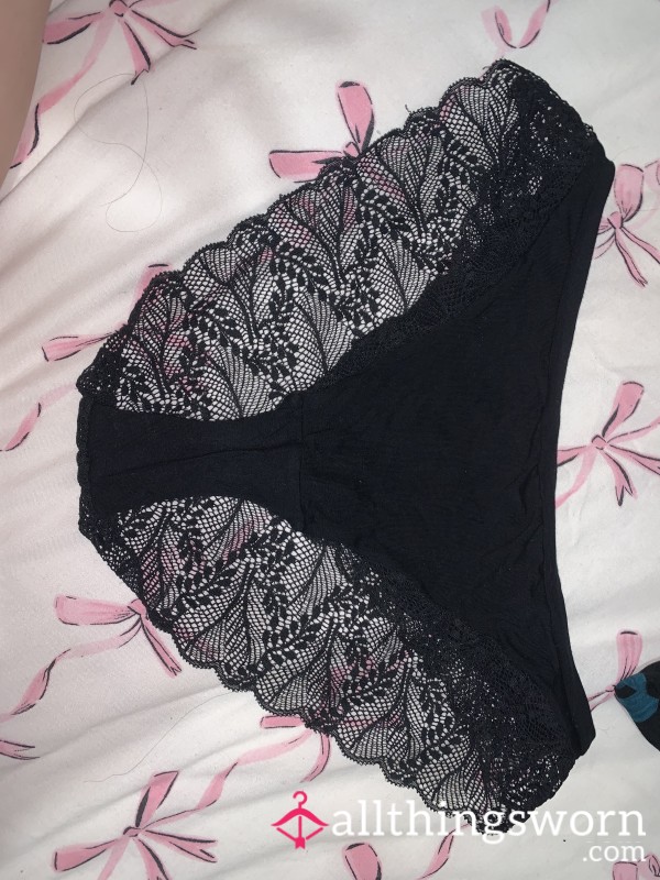 24 Hour⏱️🖤Black Cotton And Mesh/lace Trim Panties💦😮‍💨