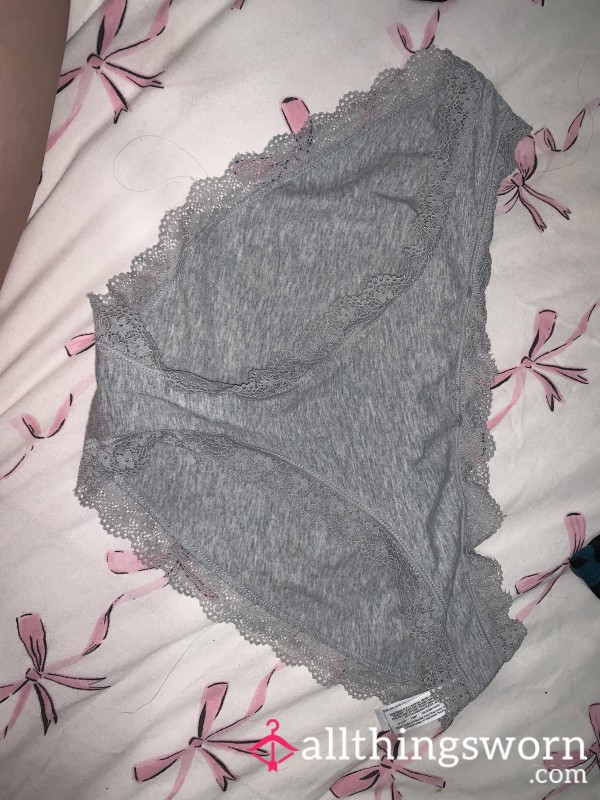 24 Hour⏱️Grey Cotton And Lace Trim Panties😏🖤