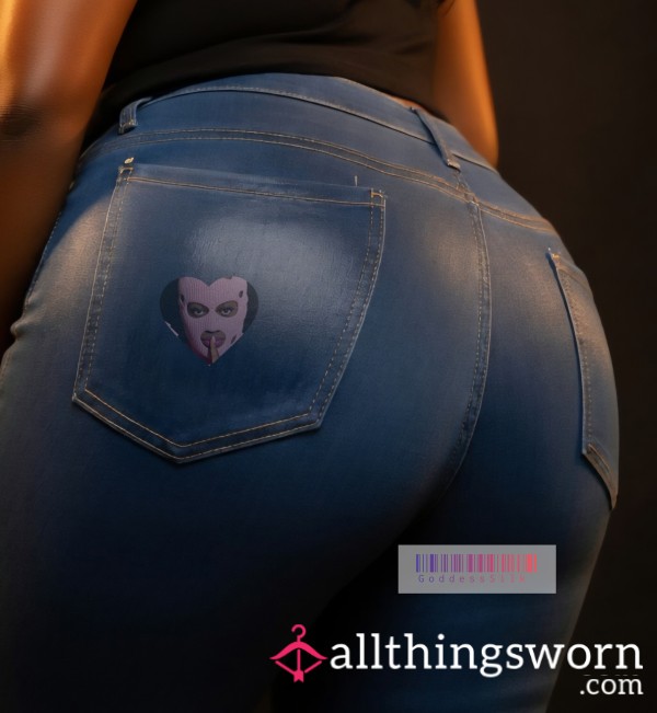24 Hr Wear Goddess Silk’s 🍑 Old Well Worn-Damaged - Dirty Hamper Tight Blue Denim Jeans 👖
