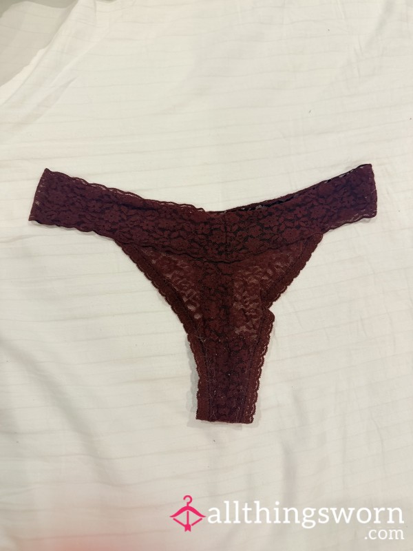 24H Worn Burgundy Lace Thong
