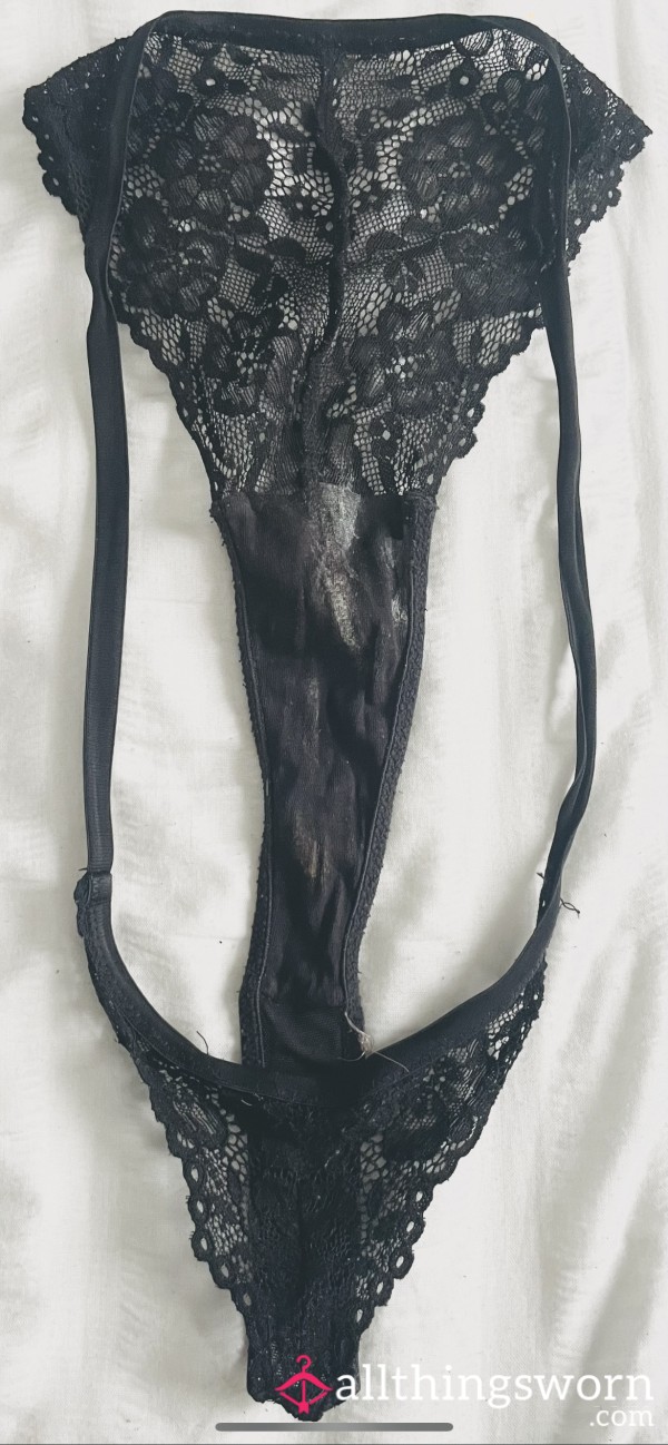 24hr Wear Black Lace Front G-String
