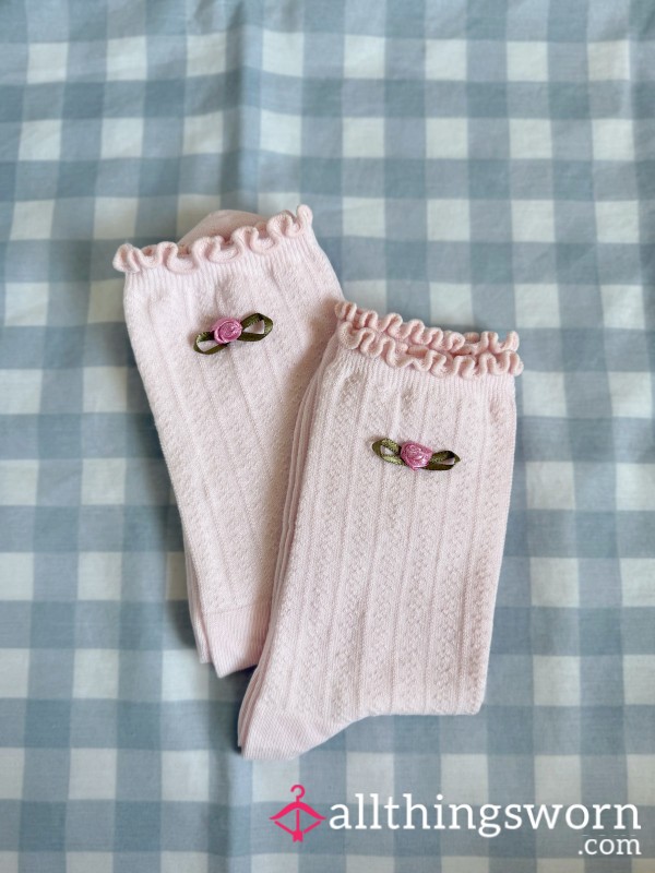 24hr Worn Pretty Pink Flor*l Socks